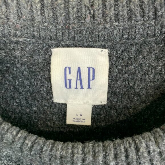 Gap Men Sweater Large Gray Crewneck Long Sleeve Fisherman Cable Knit Wool Nordic - Picture 2 of 6